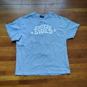Exotic Souls Shirt Mens XL Baby Blue Star Graphic Tee Streetwear Puff Paint